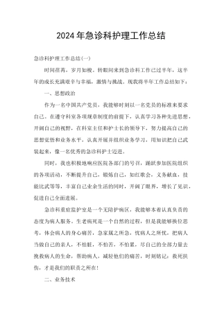 2024年急诊科护理工作总结