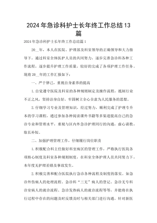 2024年急诊科护士长年终工作总结13篇