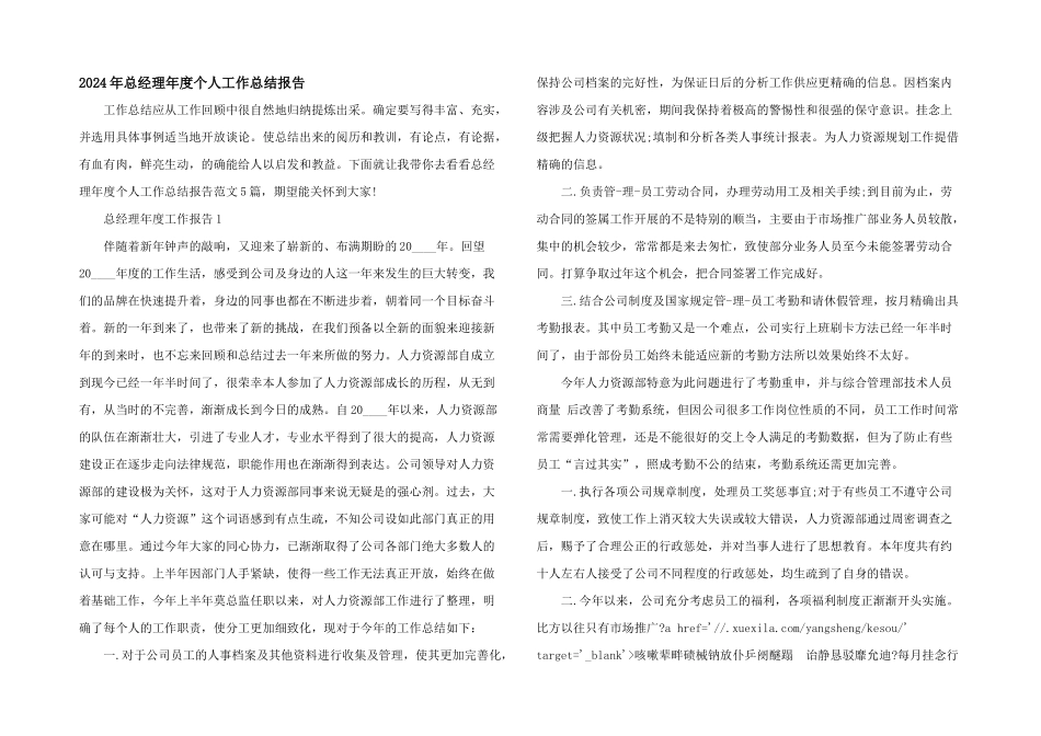 2024年总经理年度个人工作总结报告_第1页