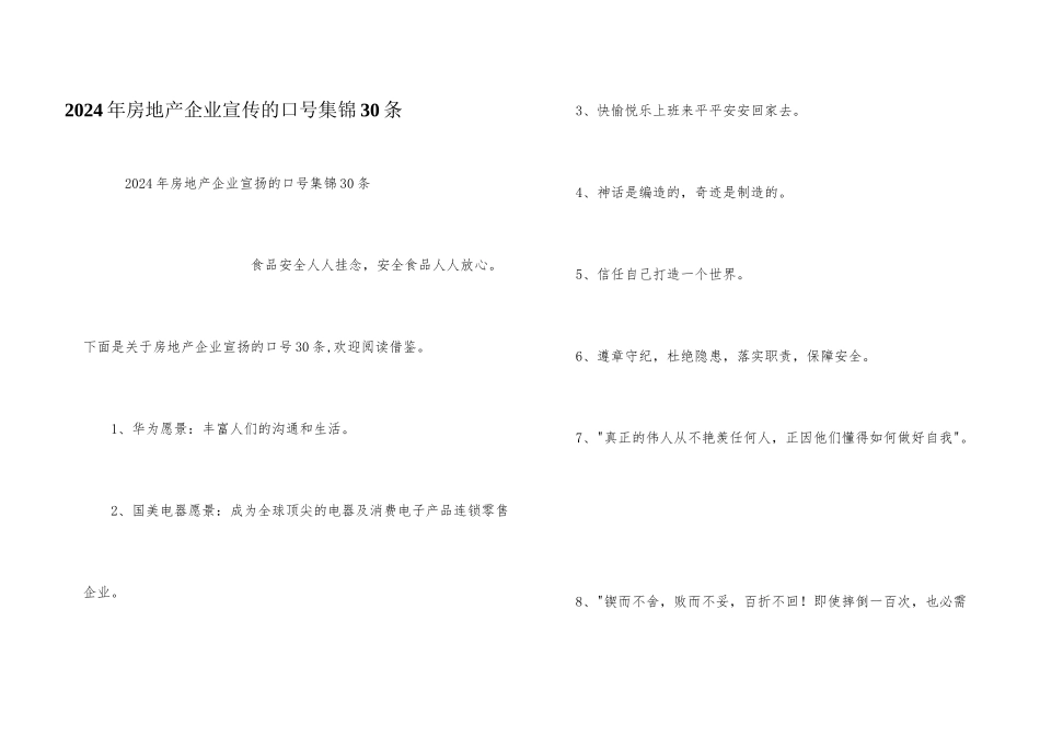 2024年房地产企业宣传的口号集锦30条_第1页