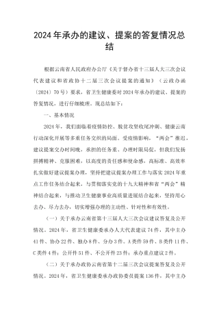 2024年承办的建议、提案的答复情况总结