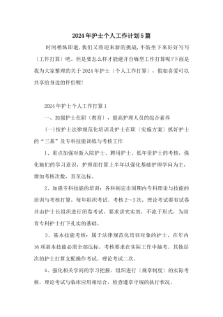 2024年护士个人工作计划5篇