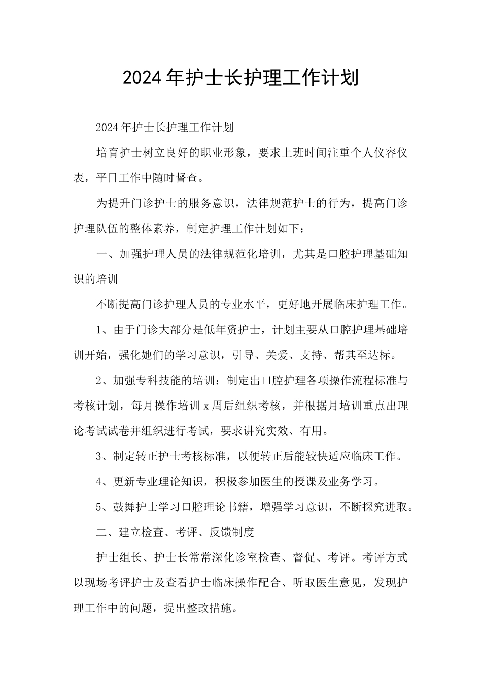 2024年护士长护理工作计划_第1页