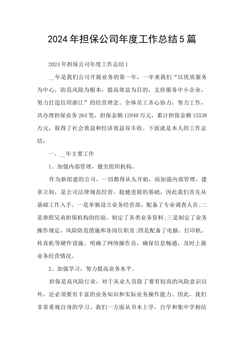 2024年担保公司年度工作总结5篇_第1页