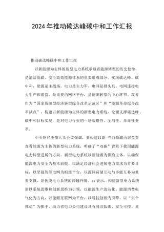 2024年推进碳达峰碳中和工作汇报