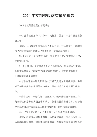 2024年支部整改落实情况报告