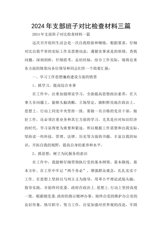 2024年支部班子对照检查材料三篇