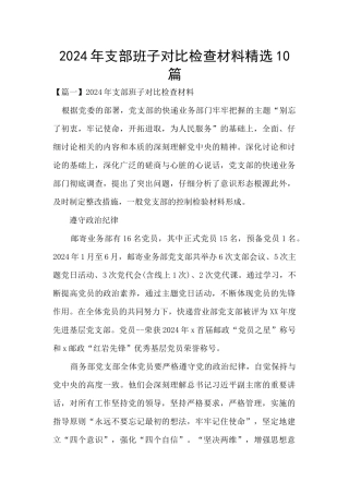 2024年支部班子对照检查材料精选10篇