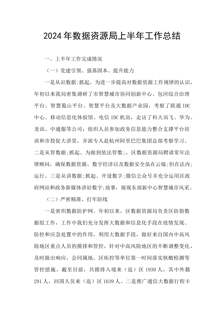 2024年数据资源局上半年工作总结_第1页