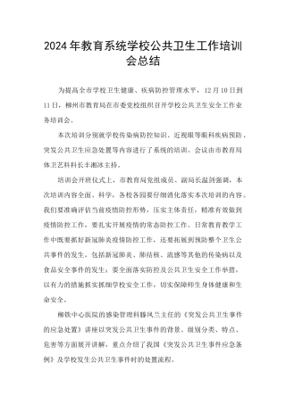 2024年教育系统学校公共卫生工作培训会总结