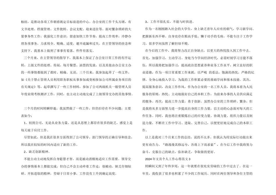 2024年文员个人工作心得五篇_第3页