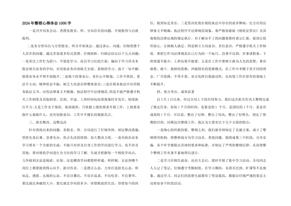 2024年整顿心得体会1000字_第1页