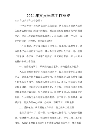 2024年文员半年工作总结