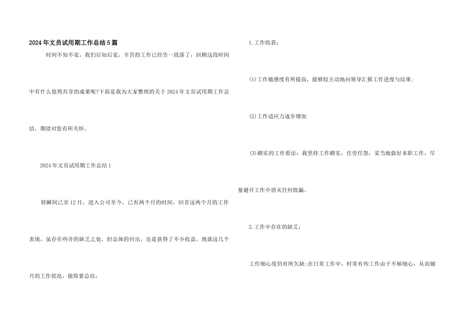 2024年文员试用期工作总结5篇_第1页