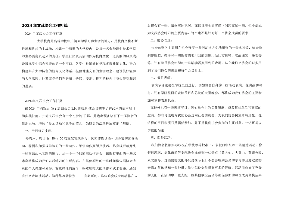 2024年文武协会工作计划_第1页