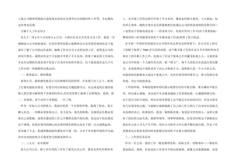 2024年文秘个人工作总结模板5篇_第2页