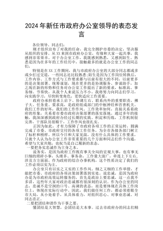 2024年新任市政府办公室领导的表态发言