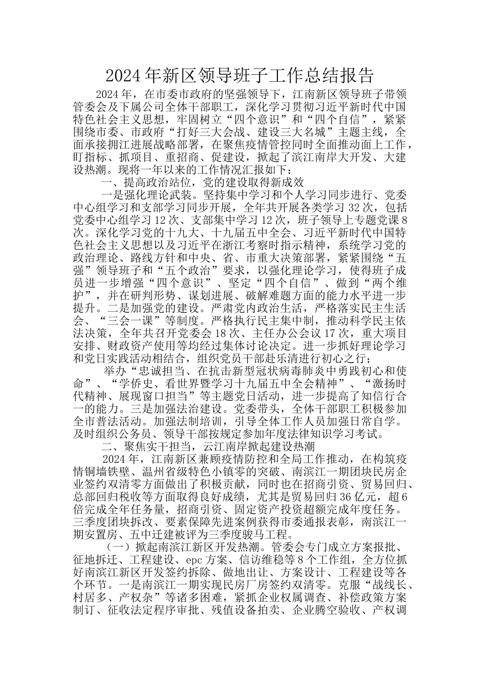 2024年新区领导班子工作总结报告_第1页