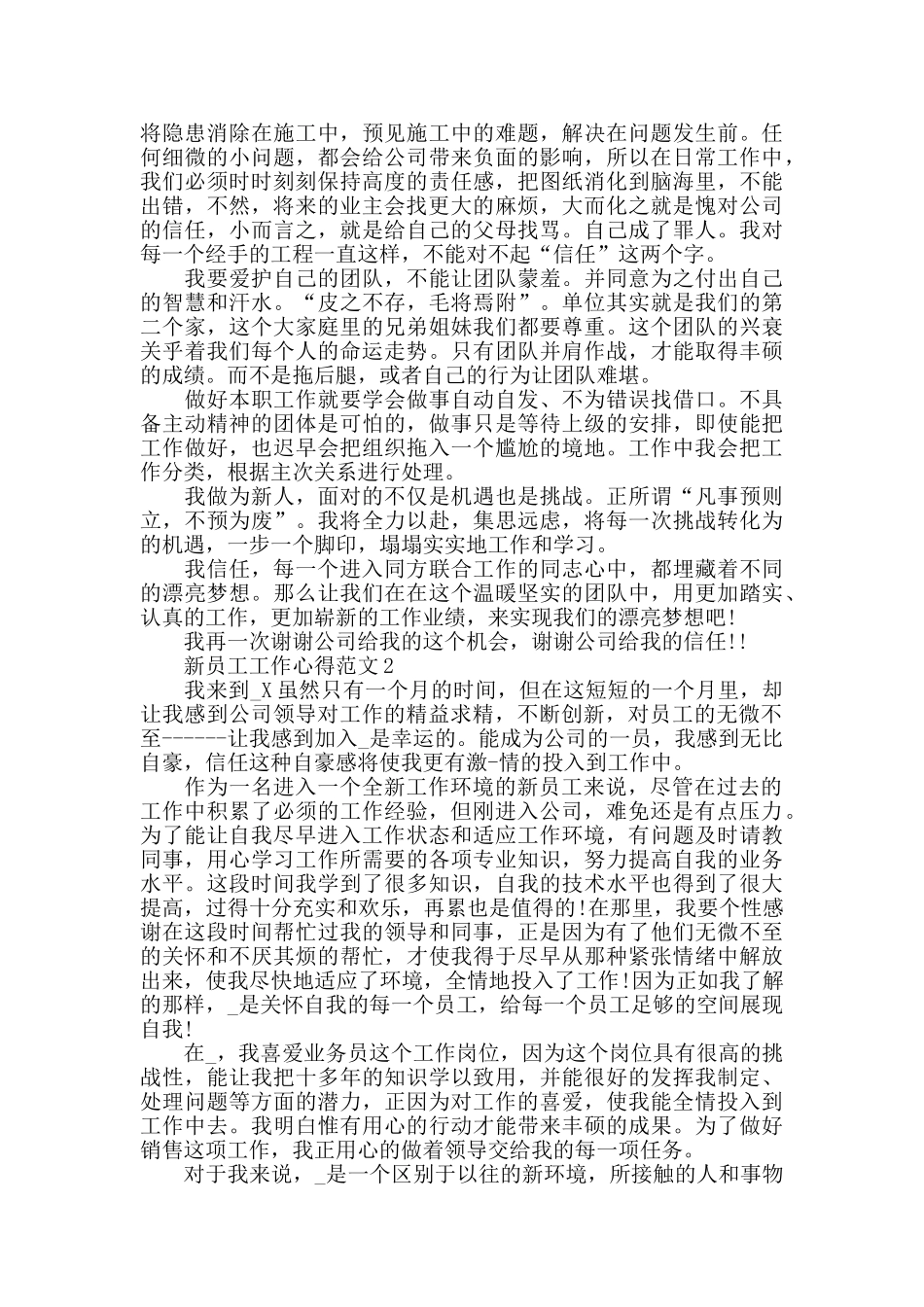 2024年新员工工作心得范文五篇_第2页