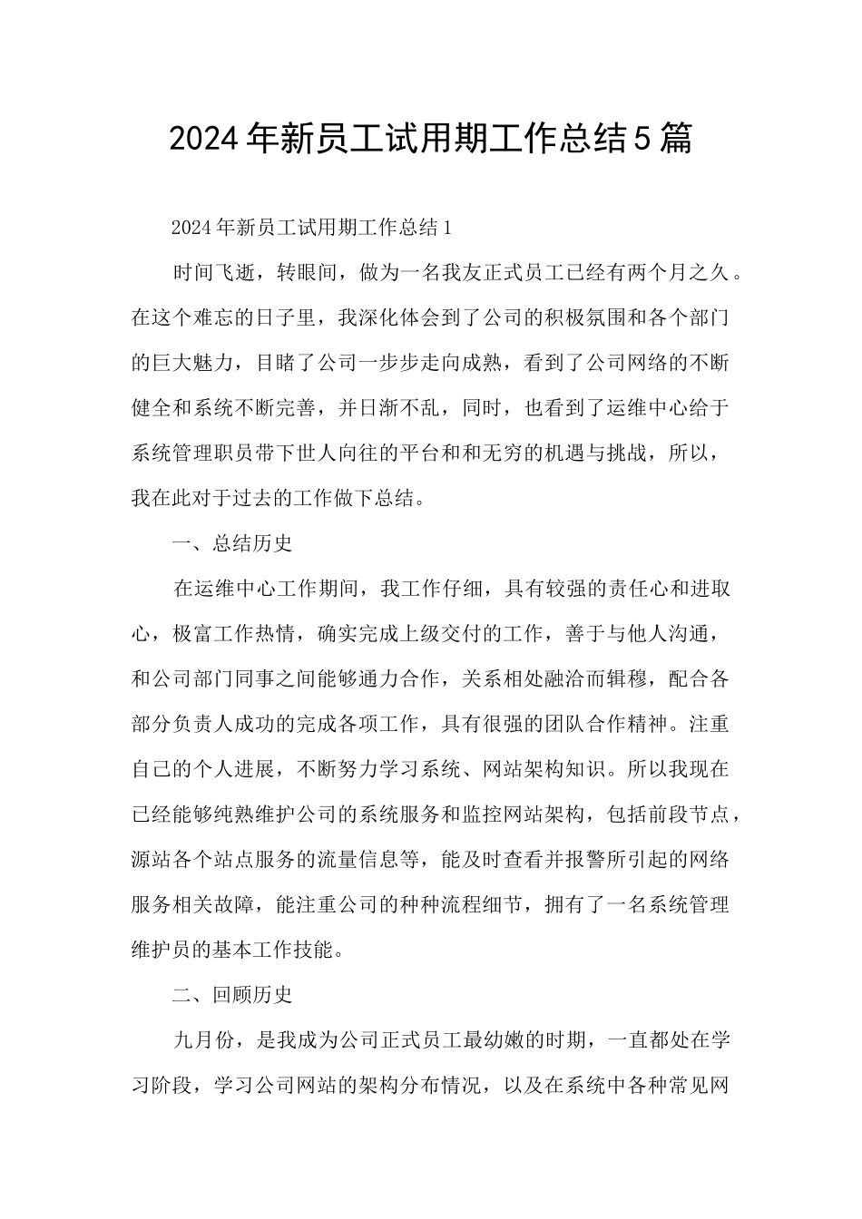 2024年新员工试用期工作总结5篇_第1页