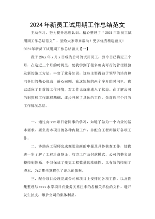 2024年新员工试用期工作总结范文
