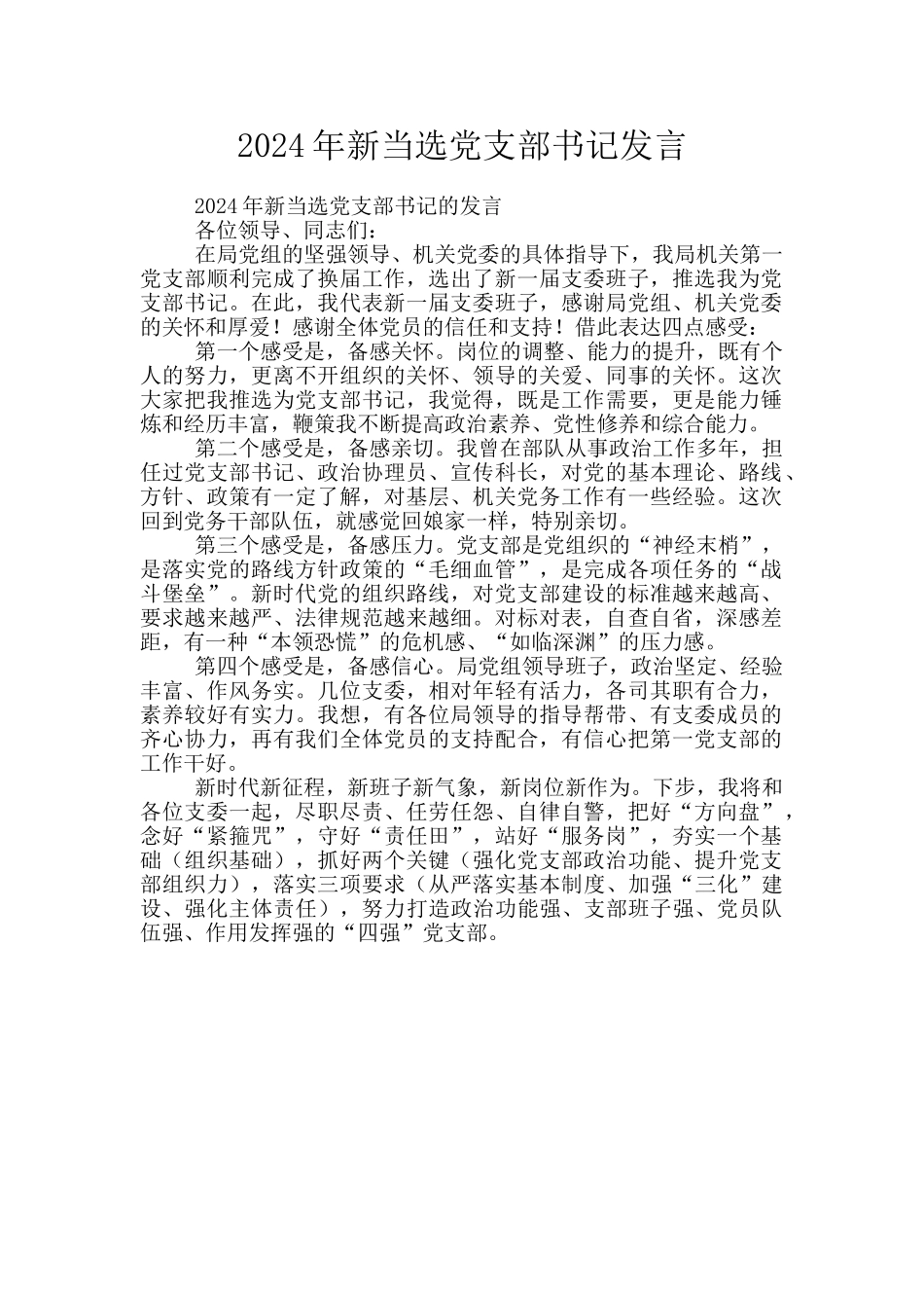 2024年新当选党支部书记发言_第1页