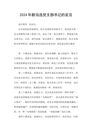 2024年新当选党支部书记的发言