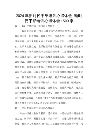 2024年新时代干部培训心得体会