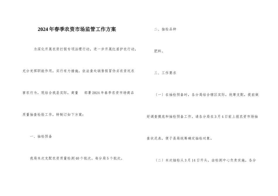 2024年春季农资市场监管工作方案_第1页