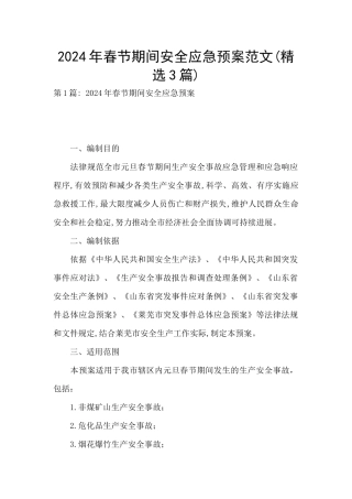 2024年春节期间安全应急预案范文