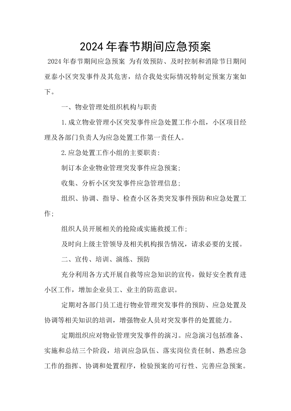 2024年春节期间应急预案_第1页