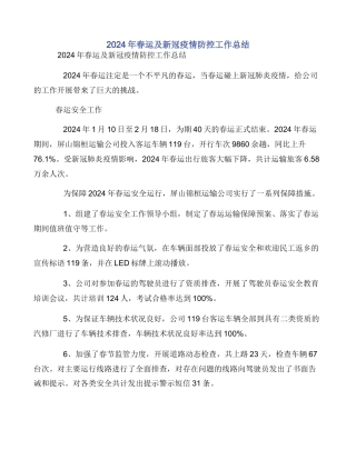 2024年春运及新冠疫情防控工作总结