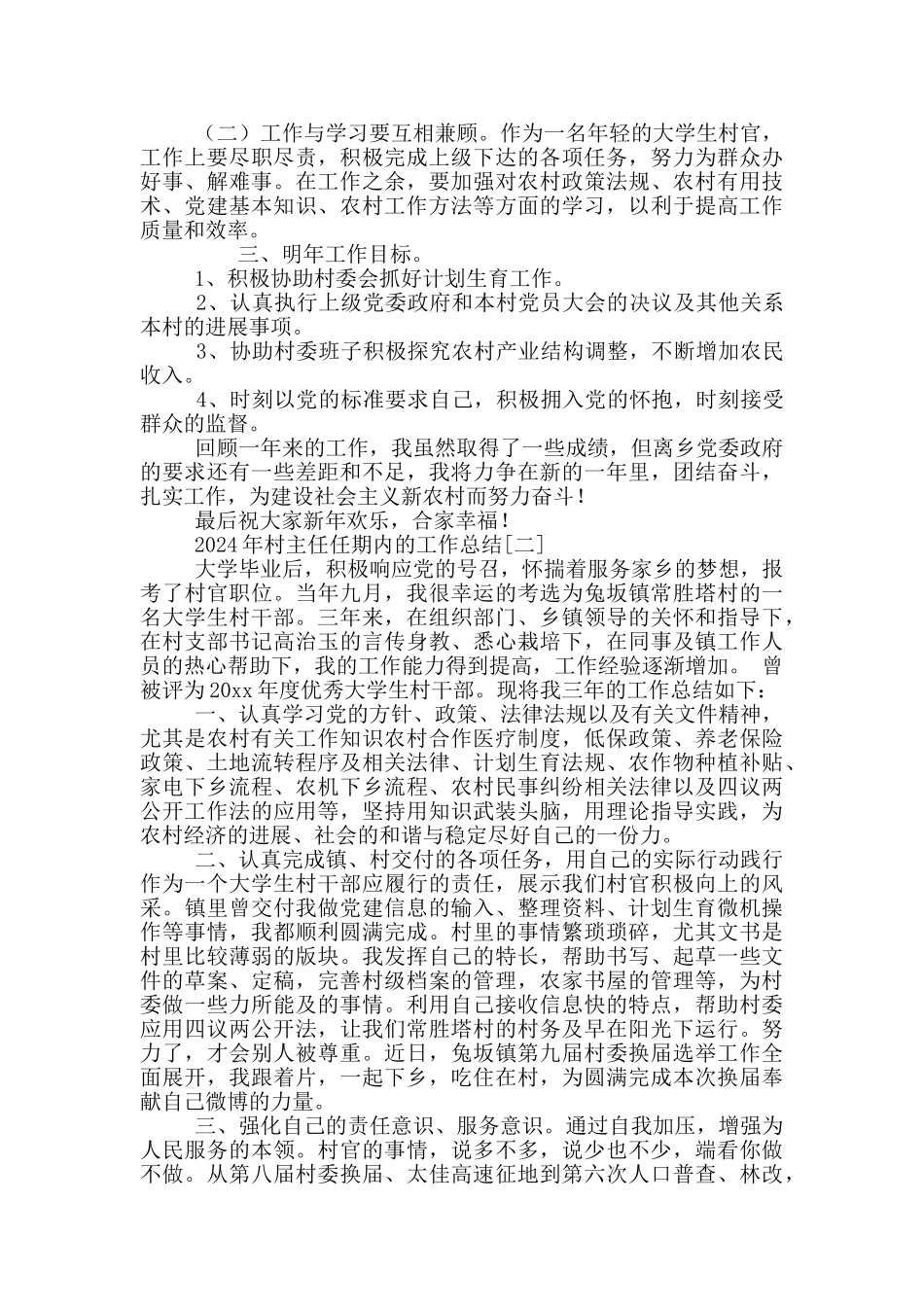 2024年村主任任期内的工作总结_第3页