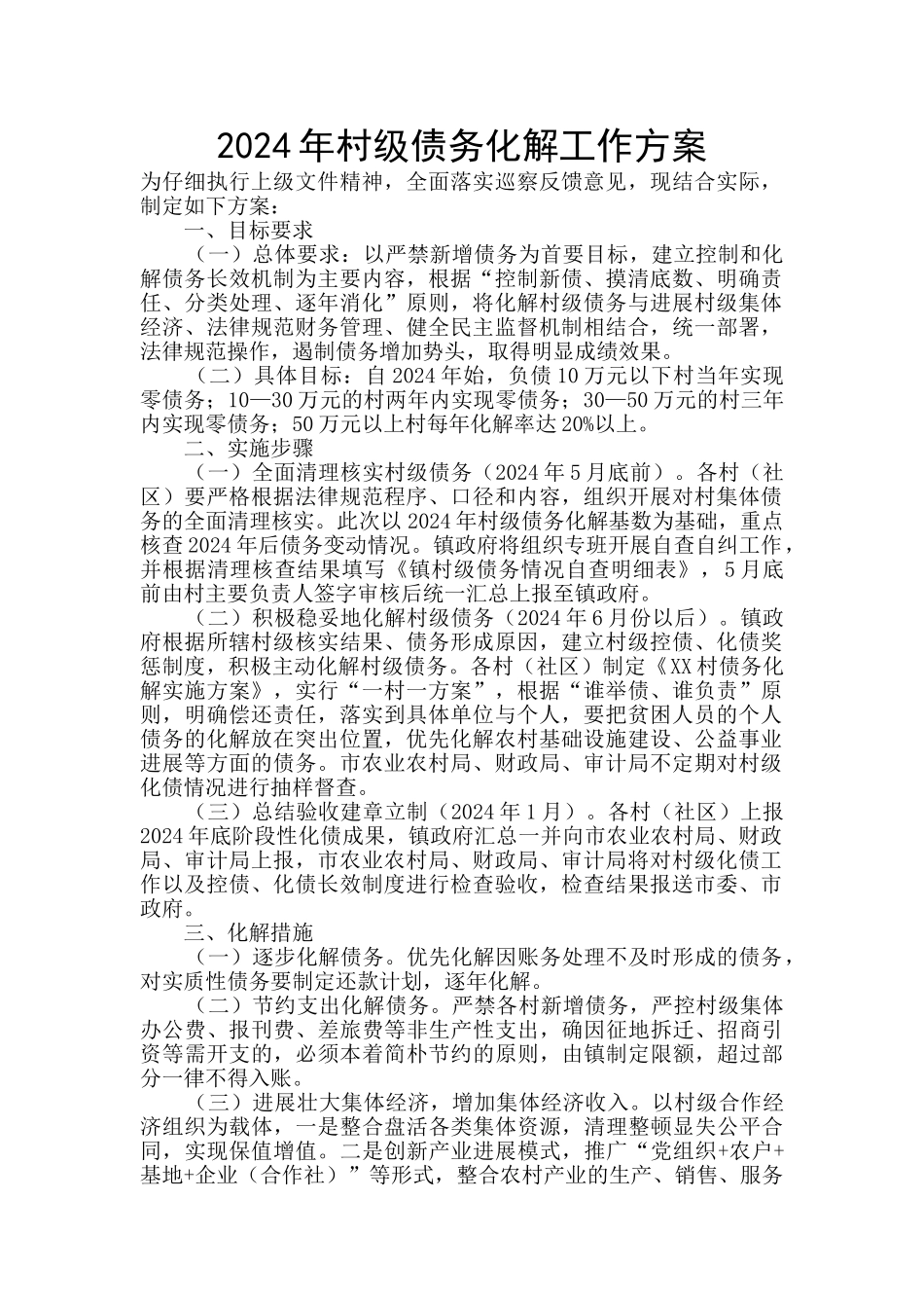 2024年村级债务化解工作方案_第1页