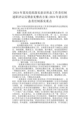 2024年某局党组落实意识形态工作责任制述职评议反馈意见整改方案