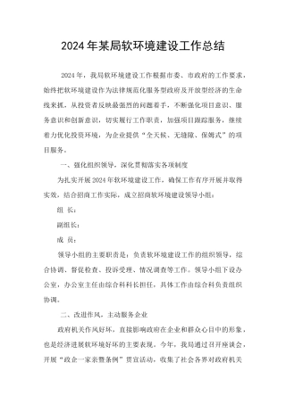 2024年某局软环境建设工作总结