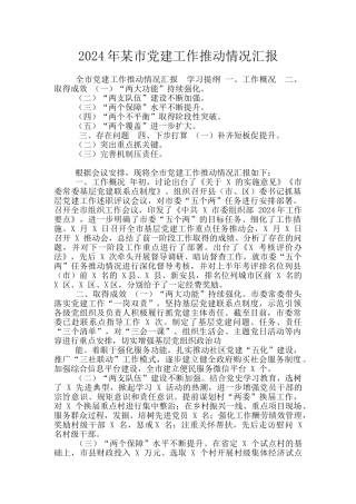 2024年某市党建工作推进情况汇报