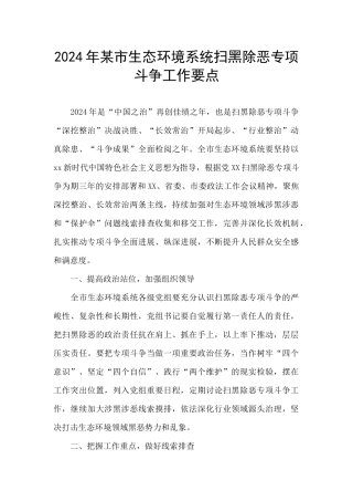 2024年某市生态环境系统扫黑除恶专项斗争工作要点