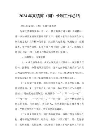 2024年某镇河(湖)长制工作总结