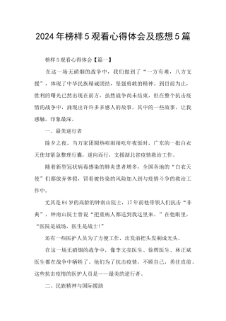 2024年榜样5观看心得体会及感想5篇