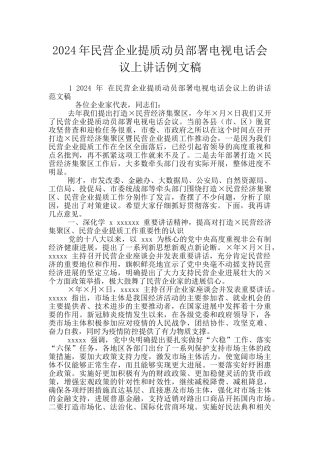 2024年民营企业提质动员部署电视电话会议上讲话例文稿