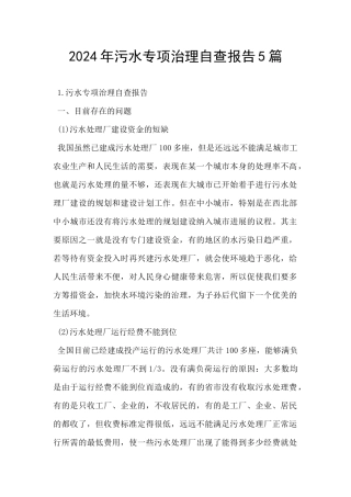 2024年污水专项治理自查报告5篇