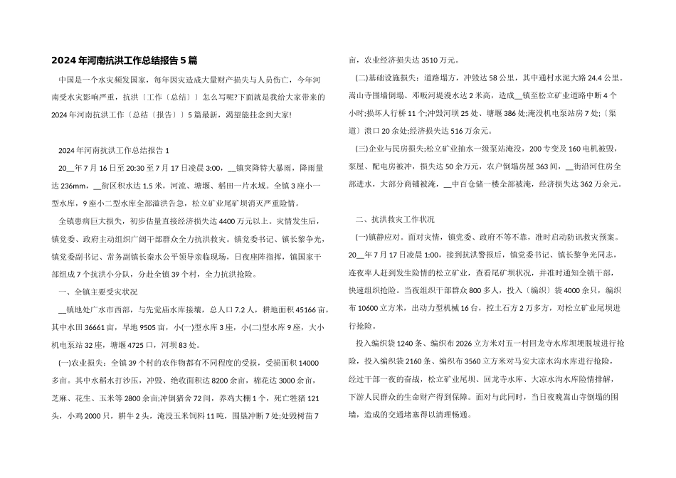 2024年河南抗洪工作总结报告5篇_第1页