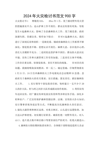 2024年火灾检讨书范文900字