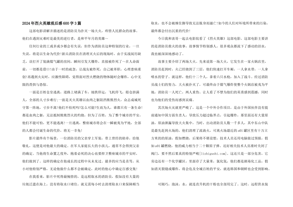 2024年烈火英雄观后感600字3篇_第1页