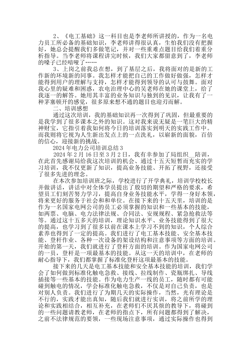 2024年电力公司培训总结_第3页