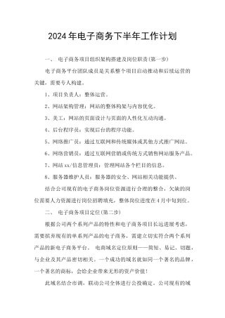 2024年电子商务下半年工作计划