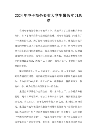 2024年电子商务专业大学生暑假实习总结