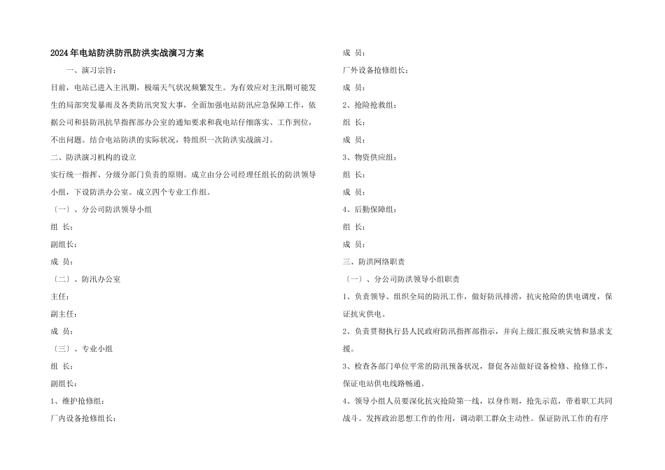 2024年电站防洪防汛防洪实战演习方案_第1页