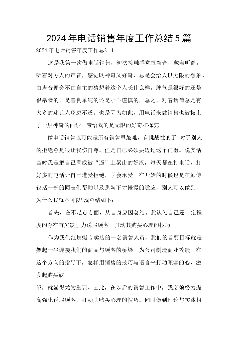 2024年电话销售年度工作总结5篇_第1页